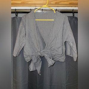 Pin stripped black and white tie crop top.